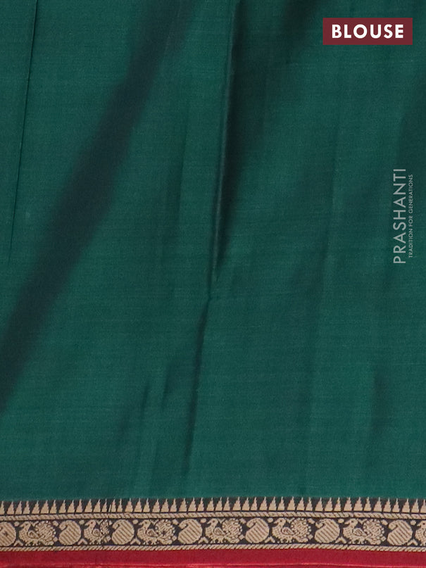 Narayanpet cotton saree green and maroon with plain body and thread woven border