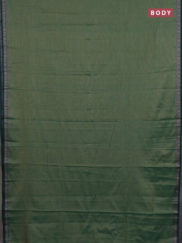 Narayanpet cotton saree green with plain body and thread woven border