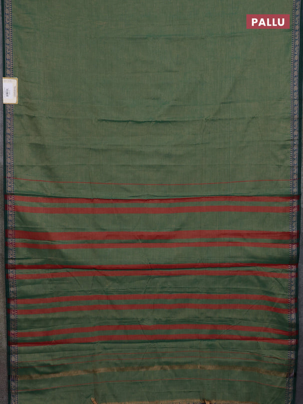 Narayanpet cotton saree green with plain body and thread woven border