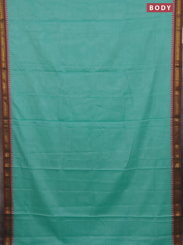 Narayanpet cotton saree teal green and maroon with plain body and temple thread woven butta border