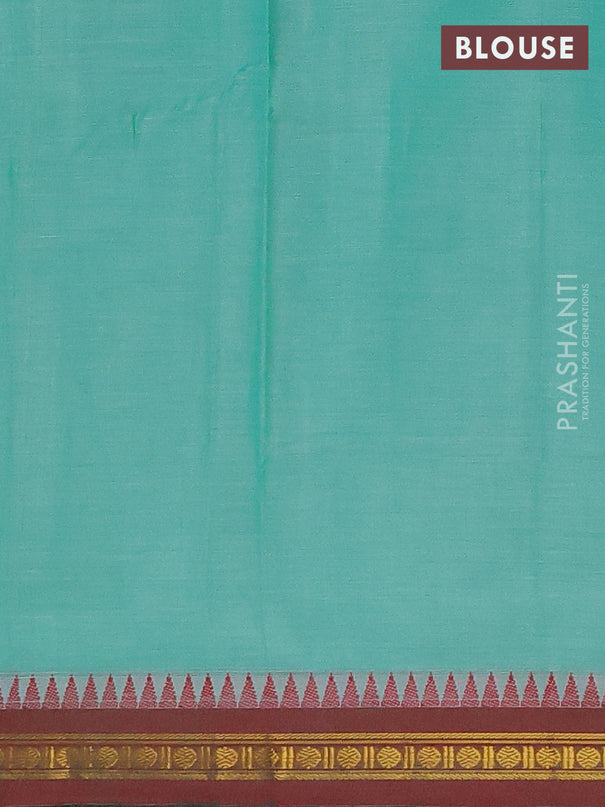 Narayanpet cotton saree teal green and maroon with plain body and temple thread woven butta border