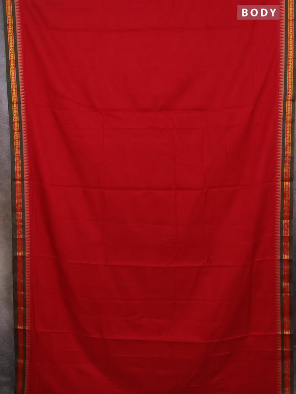 Narayanpet cotton saree red and green with plain body and temple thread woven butta border