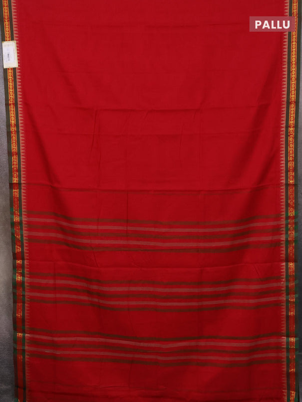 Narayanpet cotton saree red and green with plain body and temple thread woven butta border