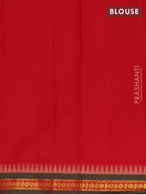 Narayanpet cotton saree red and green with plain body and temple thread woven butta border