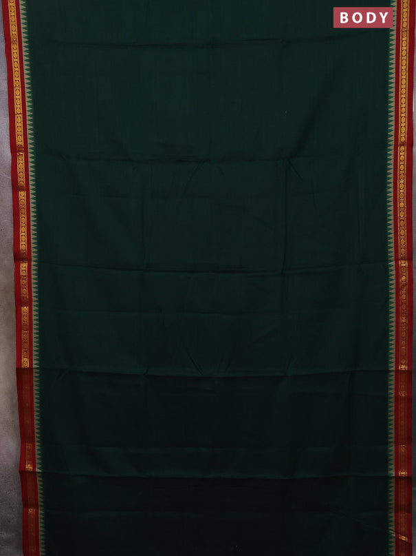 Narayanpet cotton saree bottle green and maroon with plain body and temple thread woven butta border