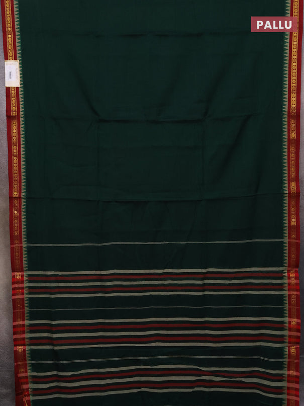 Narayanpet cotton saree bottle green and maroon with plain body and temple thread woven butta border