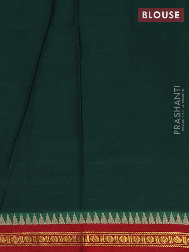 Narayanpet cotton saree bottle green and maroon with plain body and temple thread woven butta border