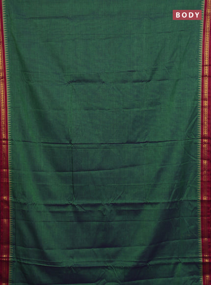 Narayanpet cotton saree green and pink with plain body and temple thread woven butta border