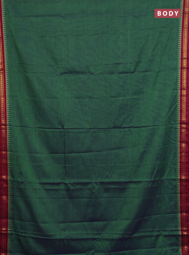 Narayanpet cotton saree green and pink with plain body and temple thread woven butta border
