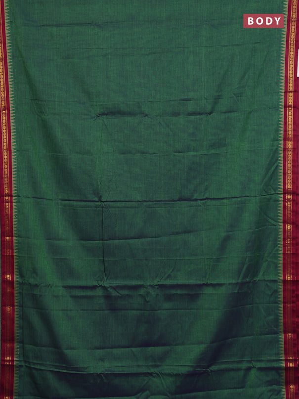 Narayanpet cotton saree green and pink with plain body and temple thread woven butta border
