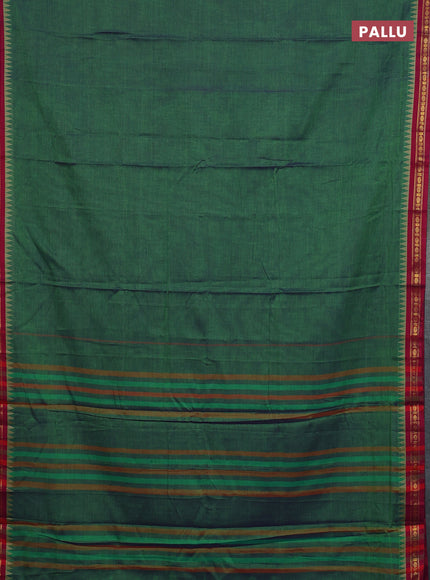Narayanpet cotton saree green and pink with plain body and temple thread woven butta border