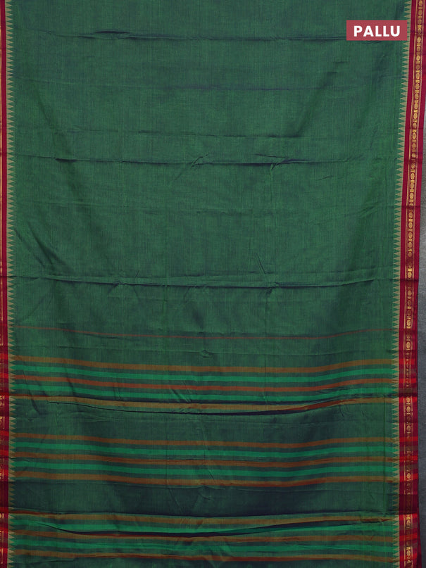 Narayanpet cotton saree green and pink with plain body and temple thread woven butta border