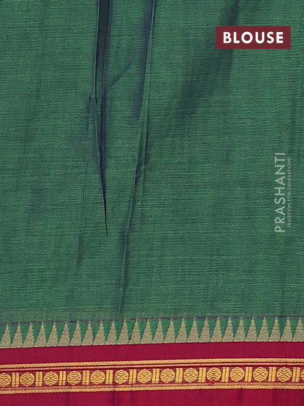 Narayanpet cotton saree green and pink with plain body and temple thread woven butta border