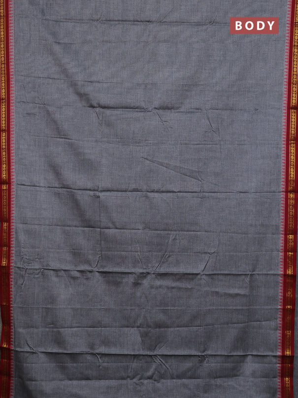 Narayanpet cotton saree grey and maroon with plain body and temple thread woven butta border