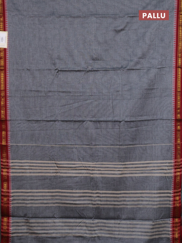 Narayanpet cotton saree grey and maroon with plain body and temple thread woven butta border