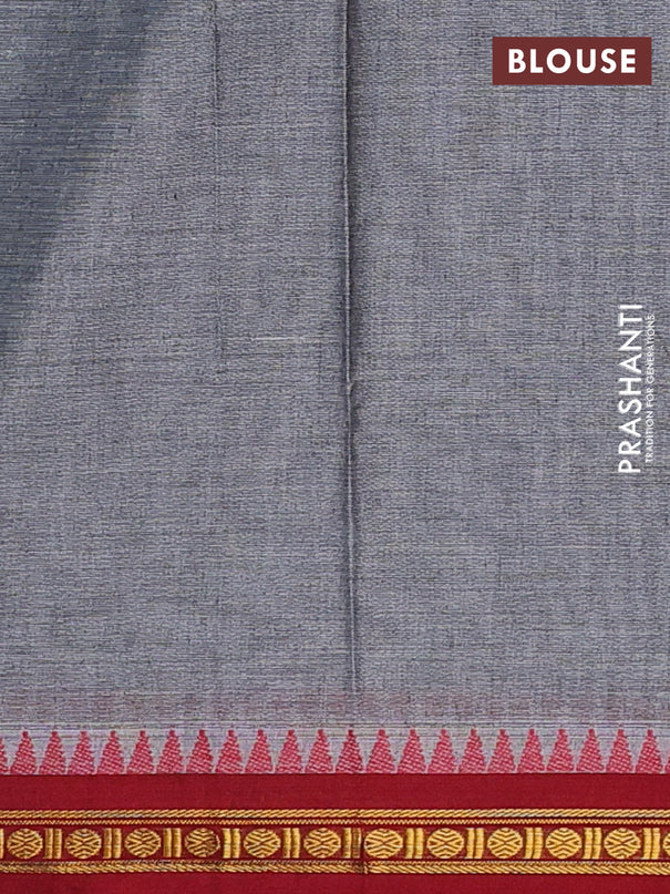 Narayanpet cotton saree grey and maroon with plain body and temple thread woven butta border