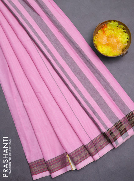 Narayanpet cotton saree light pink with plain body and thread woven border