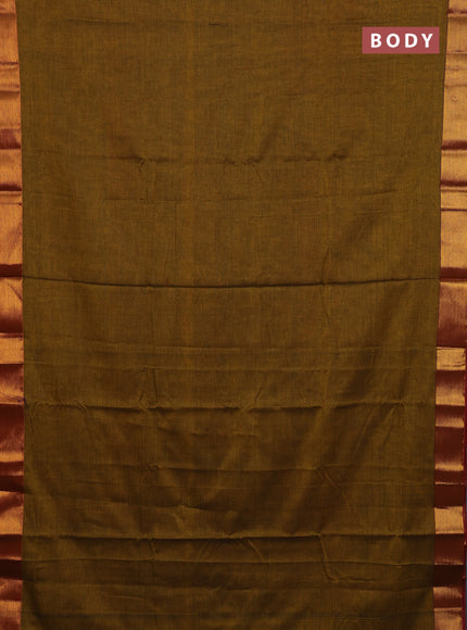Narayanpet cotton saree dark mustard and rust shade with plain body and zari woven border