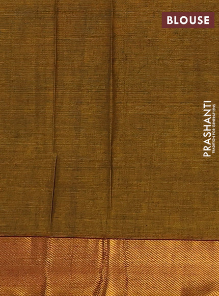 Narayanpet cotton saree dark mustard and rust shade with plain body and zari woven border