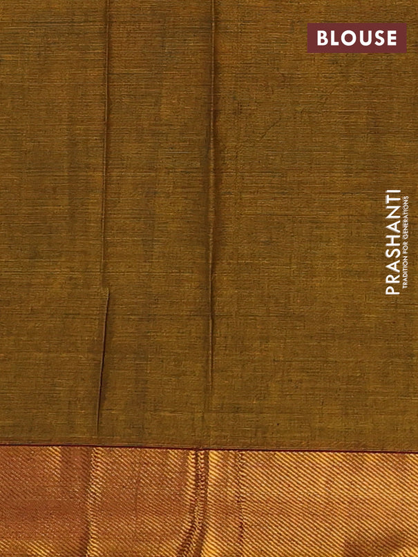 Narayanpet cotton saree dark mustard and rust shade with plain body and zari woven border