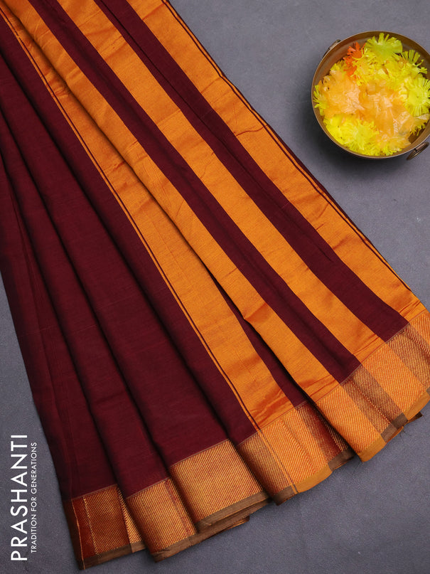 Narayanpet cotton saree deep maroon with plain body and zari woven border