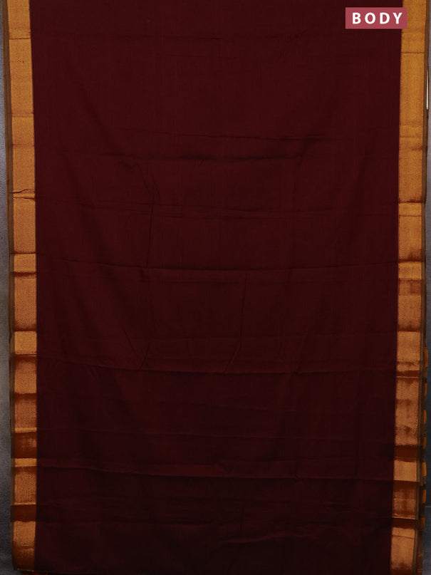 Narayanpet cotton saree deep maroon with plain body and zari woven border