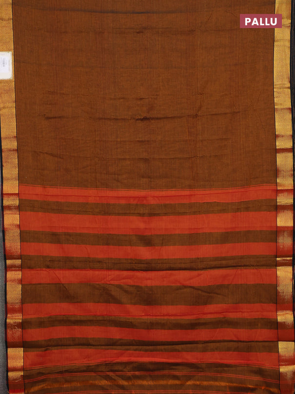 Narayanpet cotton saree dark mustard and black with plain body and zari woven border