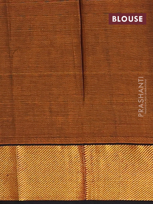 Narayanpet cotton saree dark mustard and black with plain body and zari woven border