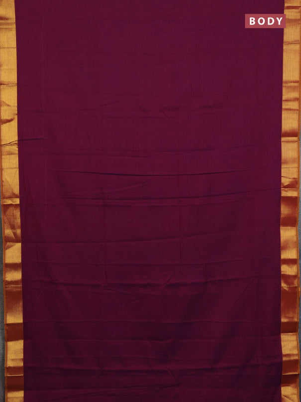 Narayanpet cotton saree purple and mustard yellow with plain body and zari woven border