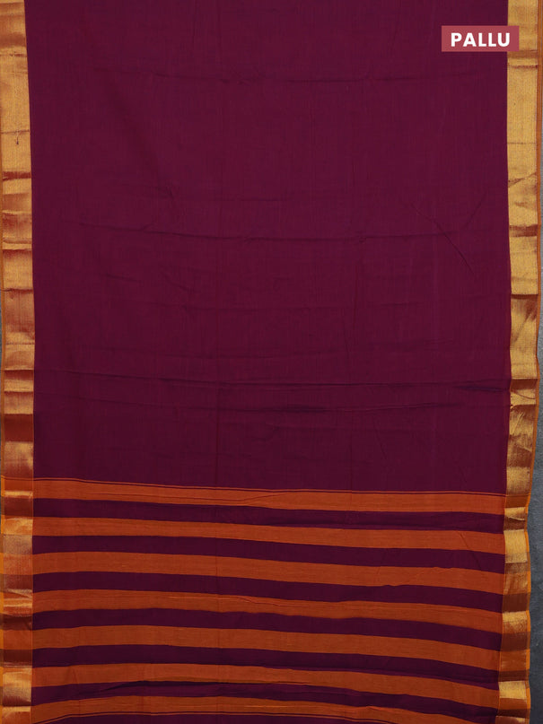 Narayanpet cotton saree purple and mustard yellow with plain body and zari woven border
