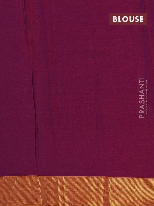 Narayanpet cotton saree purple and mustard yellow with plain body and zari woven border