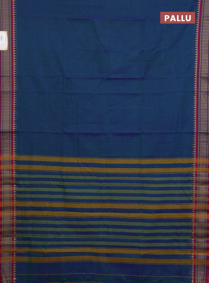 Narayanpet cotton saree dual shade of bluish green and pink with plain body and thread woven border