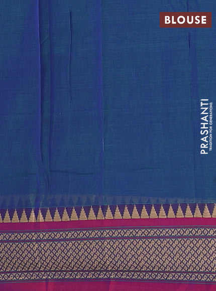 Narayanpet cotton saree dual shade of bluish green and pink with plain body and thread woven border
