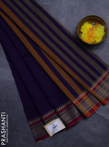 Narayanpet cotton saree violet and pink with plain body and thread woven border