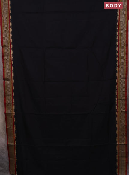 Narayanpet cotton saree black and maroon with plain body and thread woven border