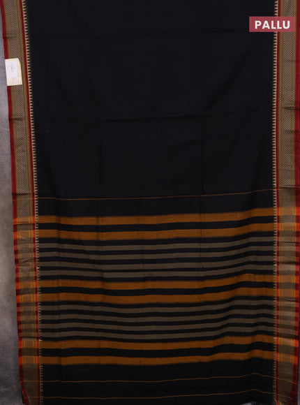 Narayanpet cotton saree black and maroon with plain body and thread woven border