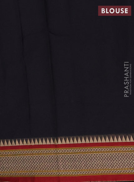 Narayanpet cotton saree black and maroon with plain body and thread woven border