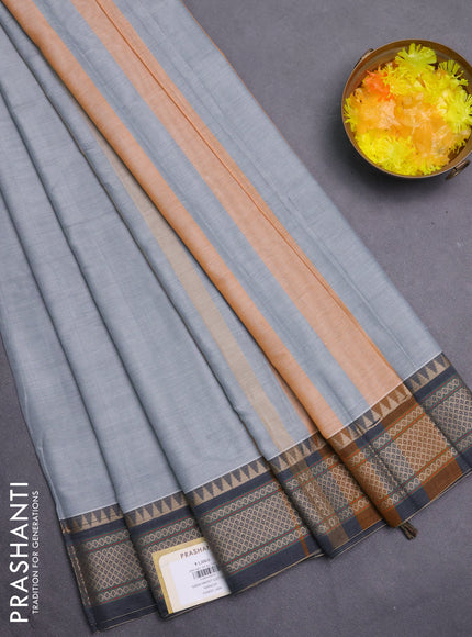 Narayanpet cotton saree grey with plain body and thread woven border