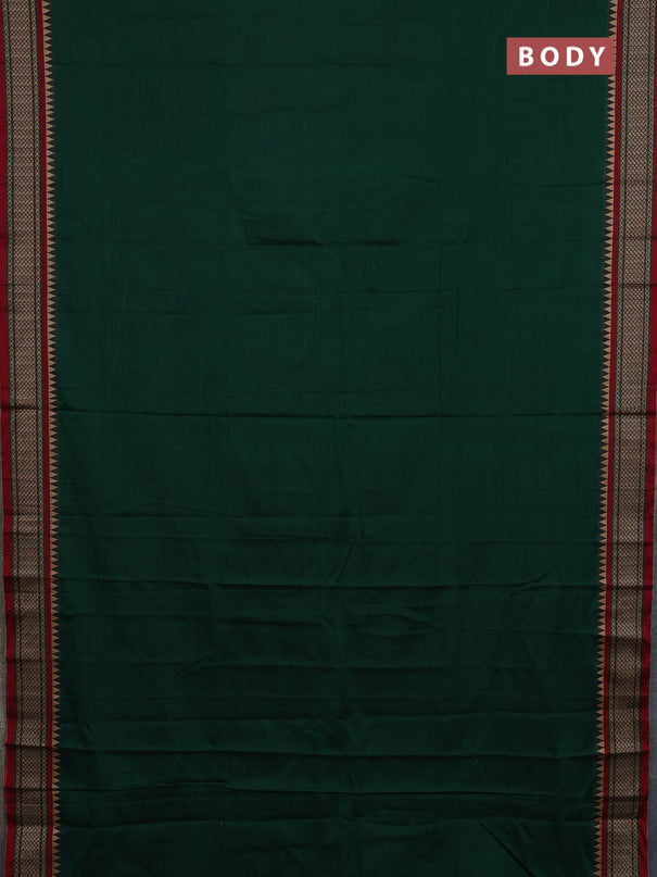 Narayanpet cotton saree bottle green and maroon with plain body and thread woven border