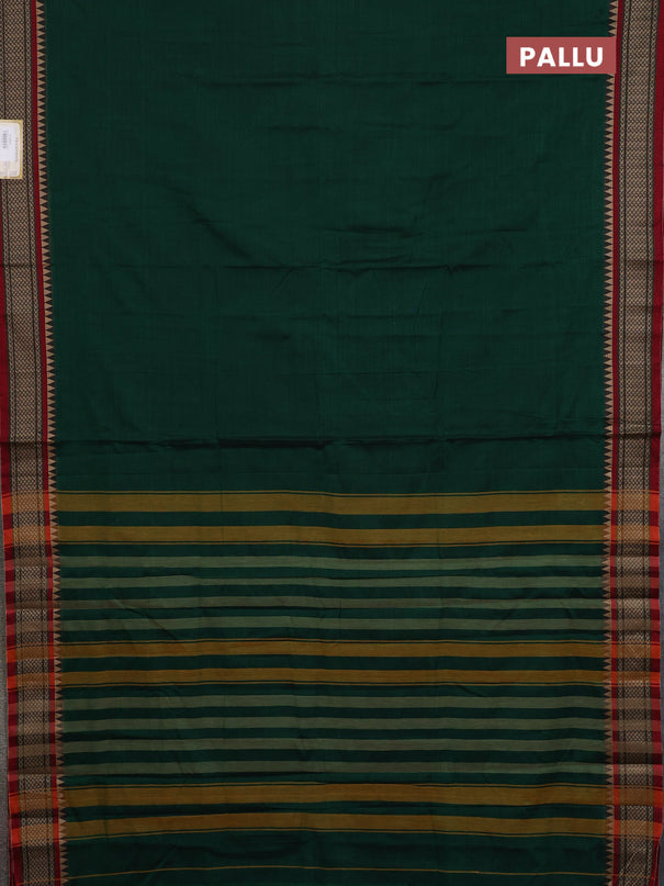 Narayanpet cotton saree bottle green and maroon with plain body and thread woven border