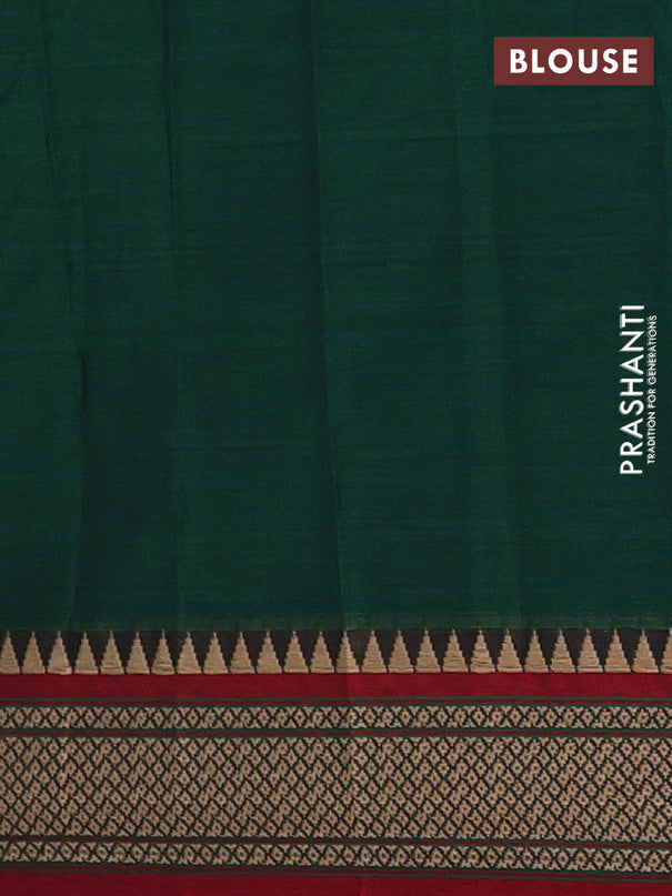 Narayanpet cotton saree bottle green and maroon with plain body and thread woven border
