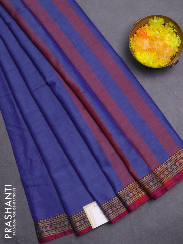 Narayanpet cotton saree blue shade and pink with plain body and thread woven border