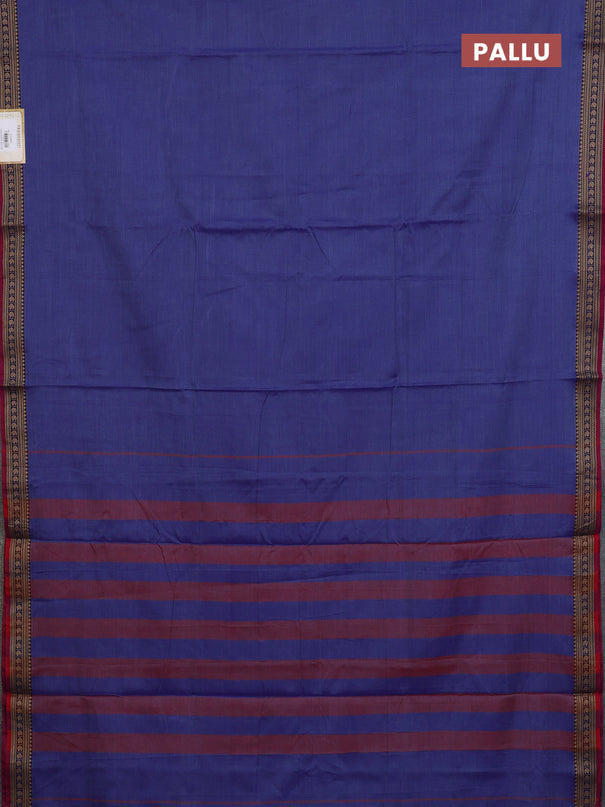Narayanpet cotton saree blue shade and pink with plain body and thread woven border