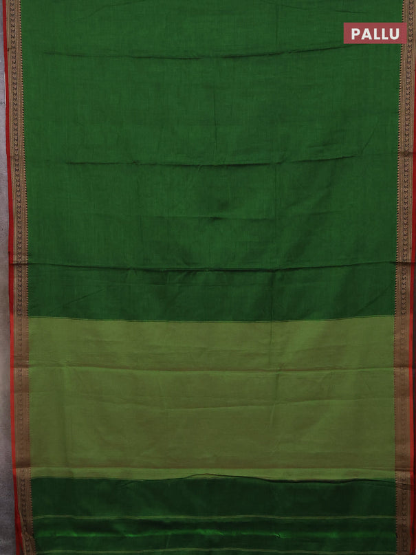 Narayanpet cotton saree green and rust shade with plain body and thread woven border