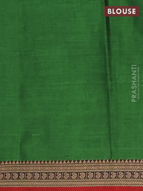 Narayanpet cotton saree green and rust shade with plain body and thread woven border