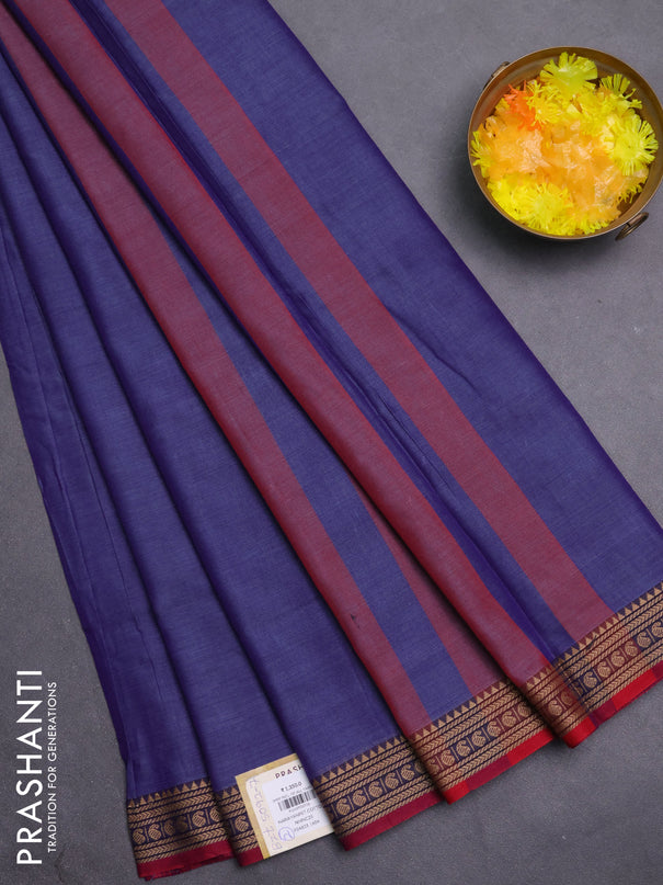 Narayanpet cotton saree greyish blue and pink with plain body and thread woven border