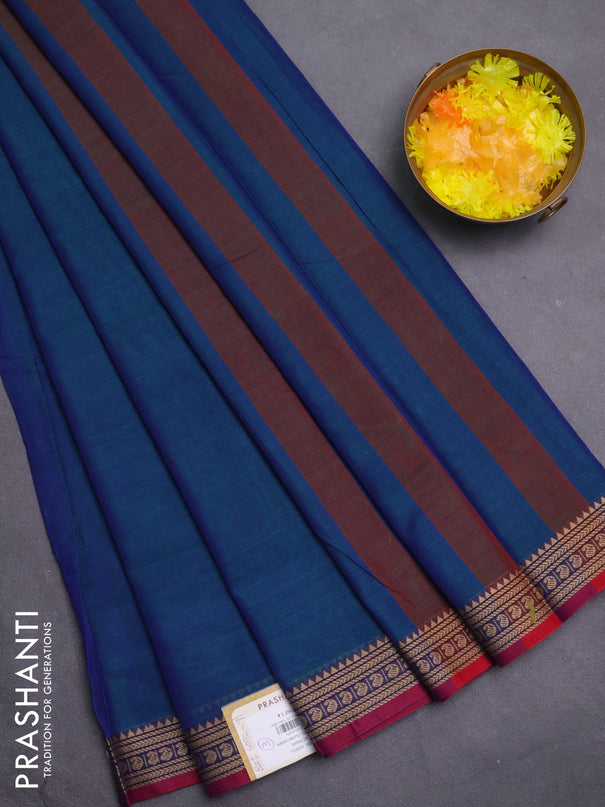 Narayanpet cotton saree dual shade of bluish green and pink with plain body and thread woven border