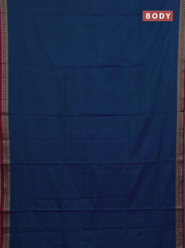 Narayanpet cotton saree dual shade of bluish green and pink with plain body and thread woven border