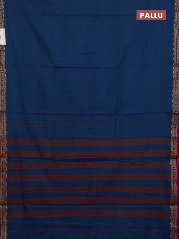Narayanpet cotton saree dual shade of bluish green and pink with plain body and thread woven border