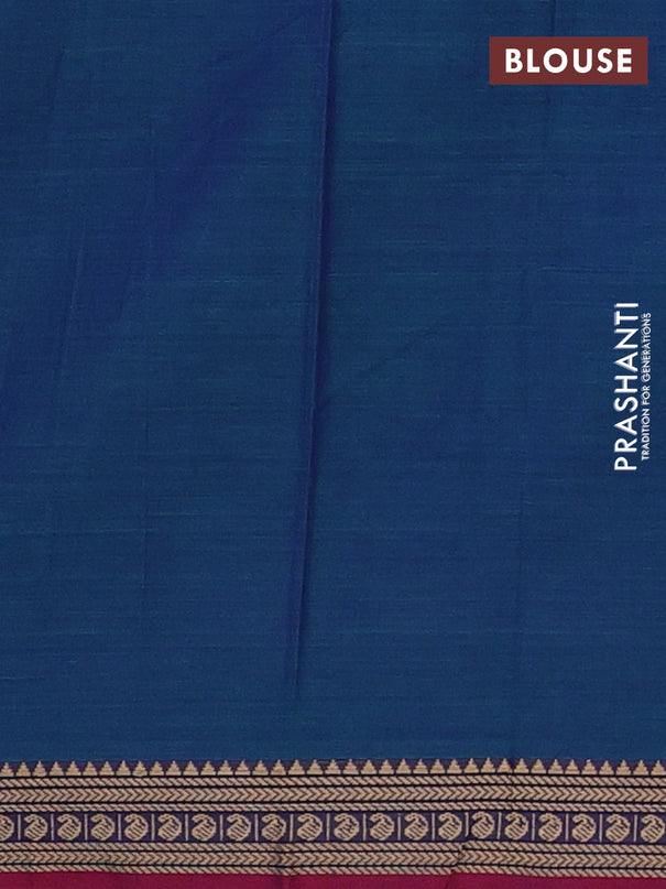 Narayanpet cotton saree dual shade of bluish green and pink with plain body and thread woven border